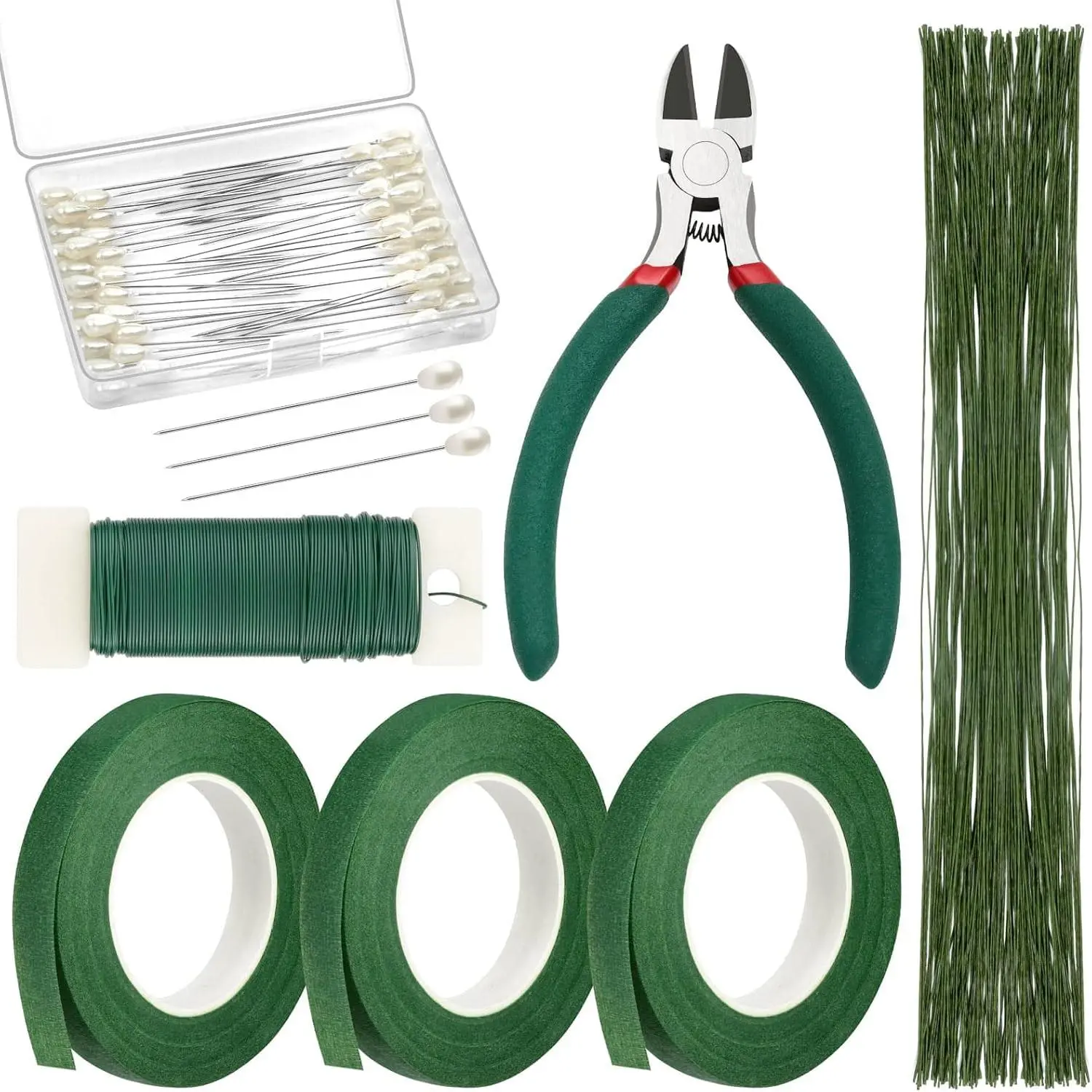 Floral Arrangement Kit with Green Tape and Wire, Boutonniere Flower pin, Wire  for Wreath Making Supplies