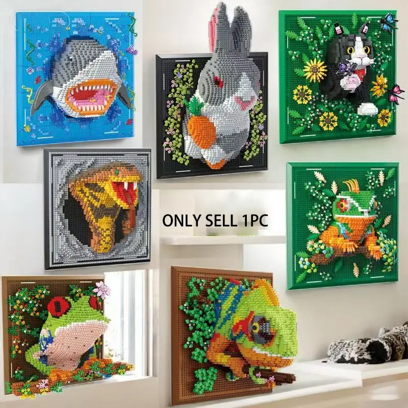 2000+pcs Dinosaur Theme 3D Puzzle Wall Decor, Lizard Pixel Art Assembly Toy, Creative Art Decoration, Adult Stress Relief DIY Craft Kit