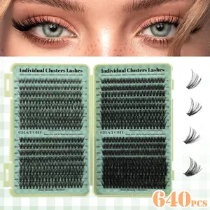 640 PCS Personal Eyelash Bundle High Volume 30D+40D+50D+60D 10-16mm DIY Eyelash Bundle Extra Thick, Natural Look And Density, Ultra Soft,  Reusable Individual Split False Eyelash Eyelash Extension Kit