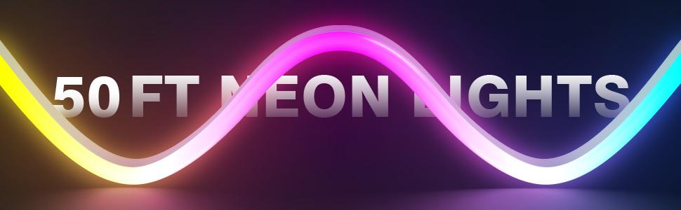 16.4Ft Neon Rope Lights,Flexible Led Rope Lights Control with App/Remote,Multiple Modes Rope Lights,IP65 Outdoor RGB Led Neons Lights,Music Sync Gaming Led Neon Light Strip for Bedroom Decor (50FT)
