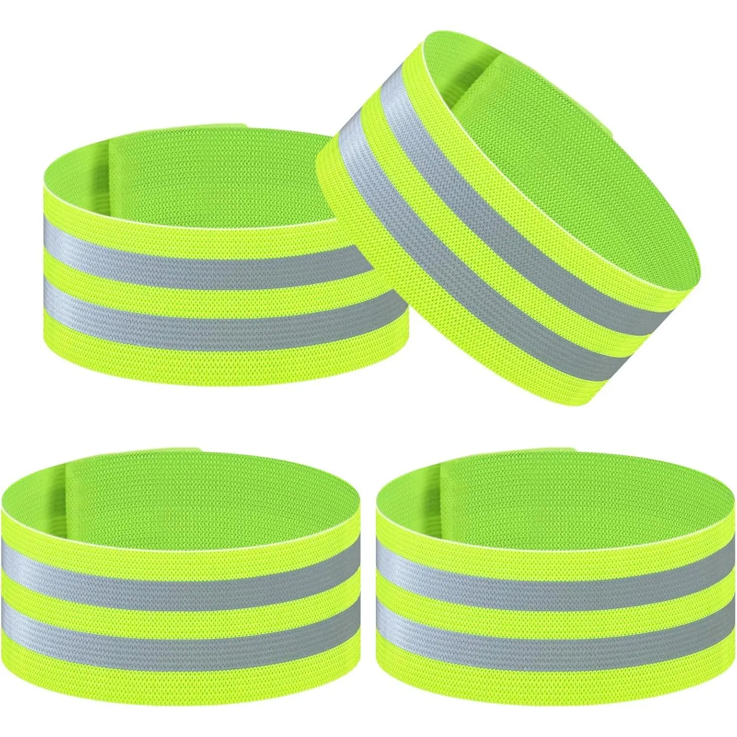 4 Pack Reflective Bands, Adjustable Reflective Running Gear Safety Reflector Tape Straps, Elastic High Visibility Arm Wrist Ankle  Straps for Night Running, Cycling,Walking (Green)