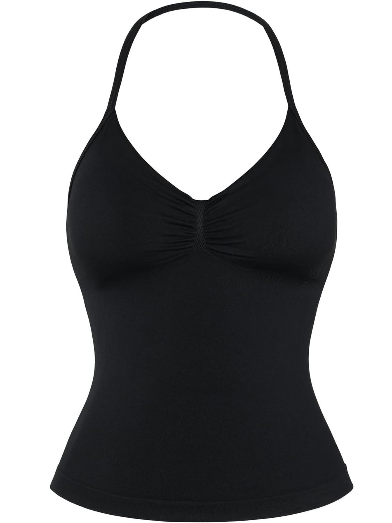 Women's Solid Removable Chest Pad Sports Cami Top, Casual Sporty Sleeveless Halter Top for Summer, Ladies Sportswear for Gym Yoga Running, Breathable Workout Tops