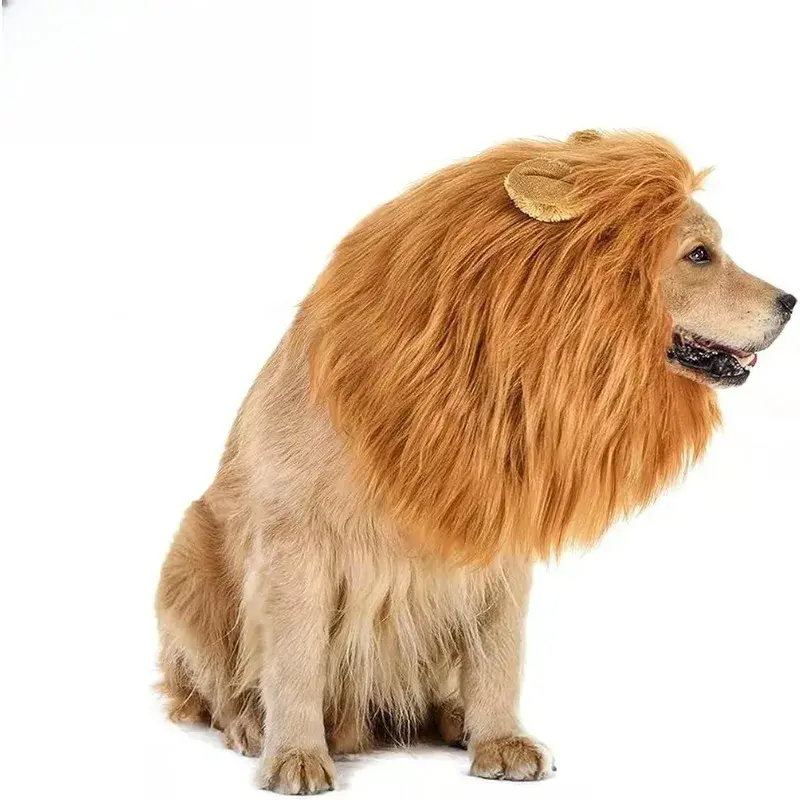 Pet Lion Mane Costume Wig for Dogs & Cats, Adjustable Realistic Halloween Pet Apparel, Soft & Comfortable Cosplay Outfit
