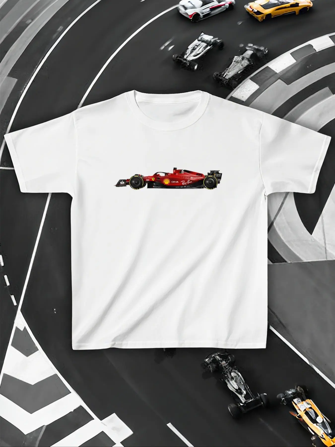 Women's Ferrari F1 Car Print Round Neck Tee, Fashion Casual Streetwear Short Sleeve T-shirt for Daily Wear, Ladies Clothes for All Seasons, Casual Fashionable Top, Top