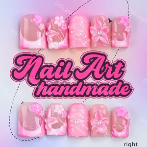 Y2K Style Press-On Nails, 10pcs Handmade Artificial Nails, XS-S-M-L Sizes, Perfect for Parties, Includes Jelly Glue, Crystal Stick, File