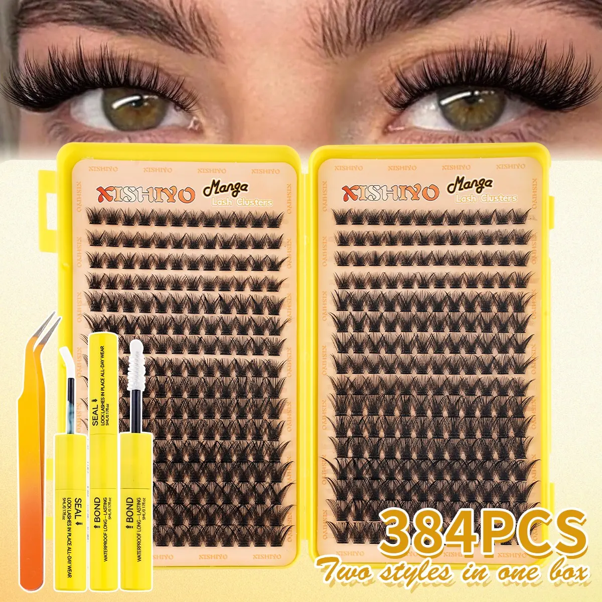 384PCS CC Curl Crisscross DIY Lash Clusters Kit with Glue & Tweezers, Natural Fresh Realistic Individual False Eyelashes, Soft Long Lasting Beginner Friendly Reusable Eyelash Extensions for Outdoor Daily Work School Date Travel Makeup