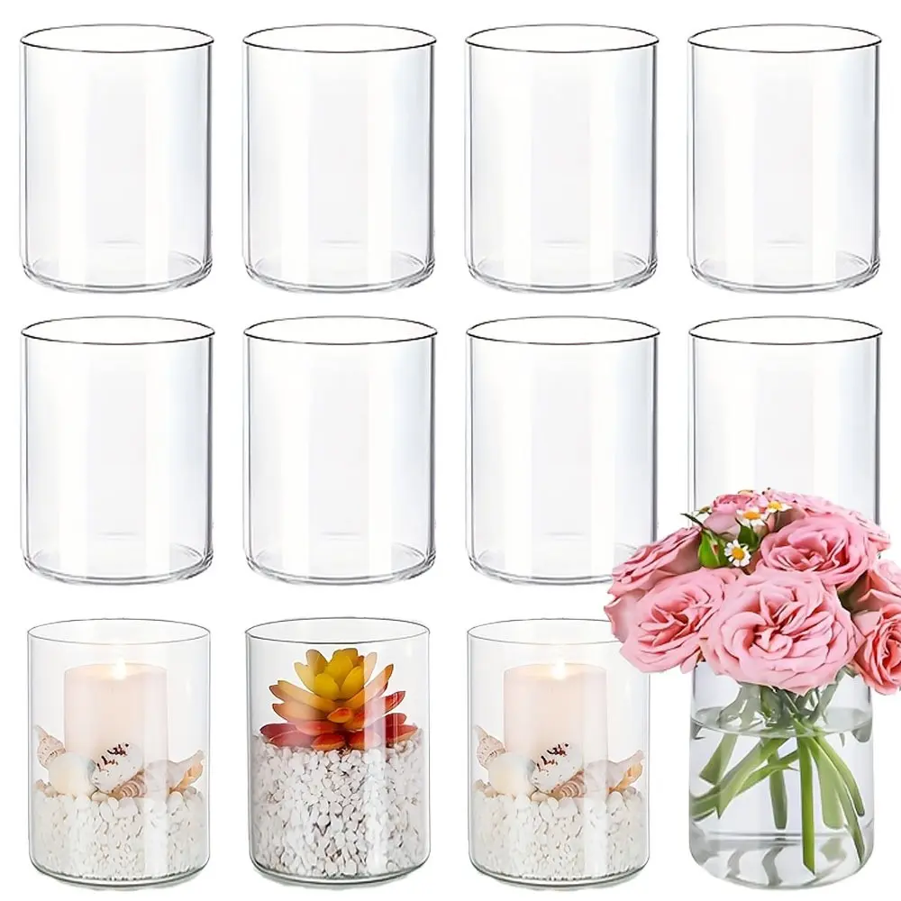 6-Piece Transparent Cylinder Glass Candle Holder Set, Round Glass Vase, Wedding Centerpiece, Rustic Home Decor, Formal Dinner, Party Event, Candle Holder Centerpieces