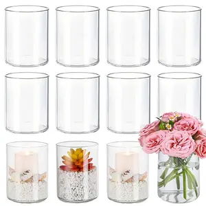 6-Piece Transparent Cylinder Glass Candle Holder Set, Round Glass Vase, Wedding Centerpiece, Rustic Home Decor, Formal Dinner, Party Event, Candle Holder Centerpieces