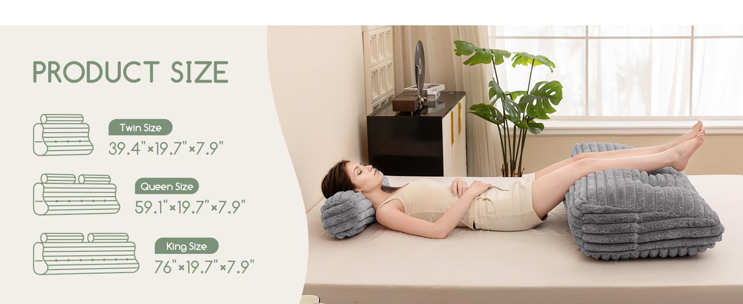 Triangular Headboard Wedge Pillow with a Cylindrical Pillow and Filling, Daybed Pillows for Sitting up, Reading or Working with Removable Cover,Twin 39.4"x19.7"