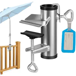 Silver Color Umbrella Clip with Label Hook, Table Edge Clamp, Customizable Business Card Holder, Outdoor Camping Gear