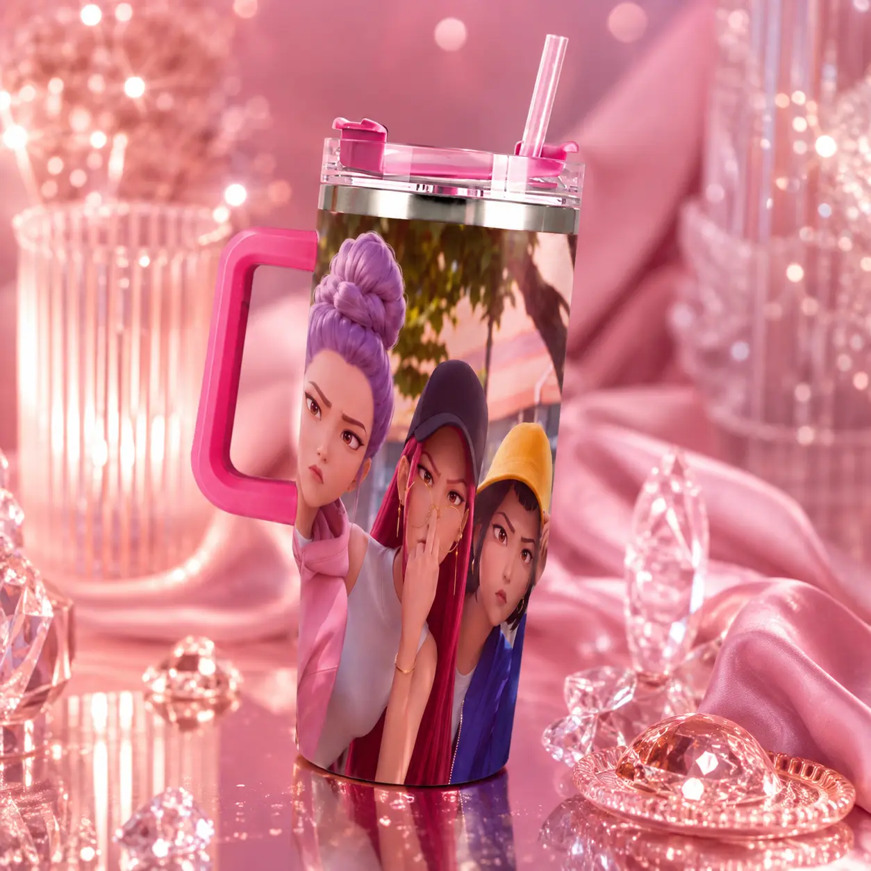 40oz Ergonomic Handle Anime Graphic Tumbler with Straw – Spill-Resistant Stainless Steel Travel Mug, Car Cup Holder Compatible Drinkware Flasks