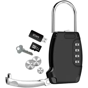 Lockbox Portable, Key Safe Storage Box Alloy, Realtor's  4 Digits Combination Lock Box , Metal Resettable Key Hider for , House ,  Rentals-Black