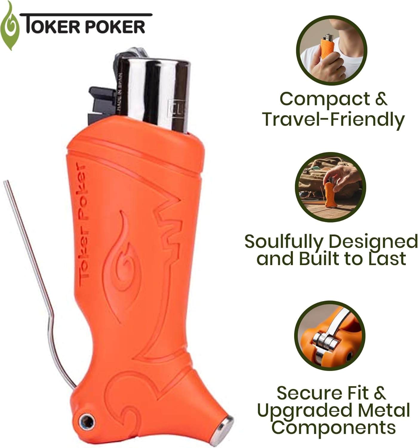 Toker Poker Clipper Lighter Case Orange All Inclusive Tool for Camping Hiking Outdoor Activities Portable Waterproof Lighter Holder Storage
