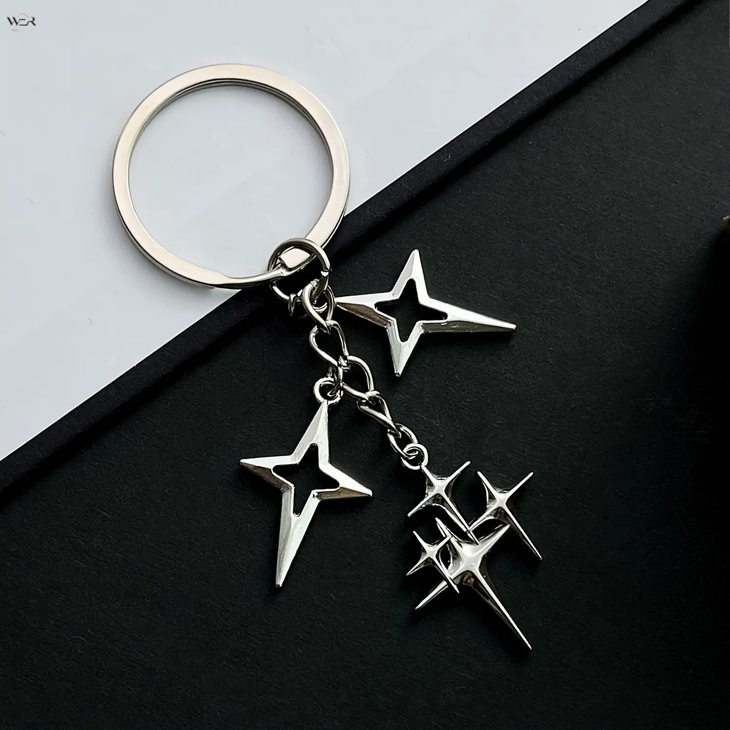 8.5cm Polished Silver Four-Pointed Star Keychain 3cm Key Ring, 3 Assorted Star Pendant Layout Sets Y2K Celestial Bag Charm Minimalist Gothic Daily Key Accessory Casual Friendship Small Gift