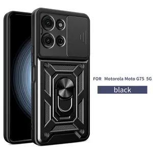 Case for Motorola Moto G75, Anti-Drop Shockproof Durable, Hidden Fingerprint Resistant Lens Cover, Magnetic Stand, Adjustable Ring, Flexible for Moto G75 Phone Case