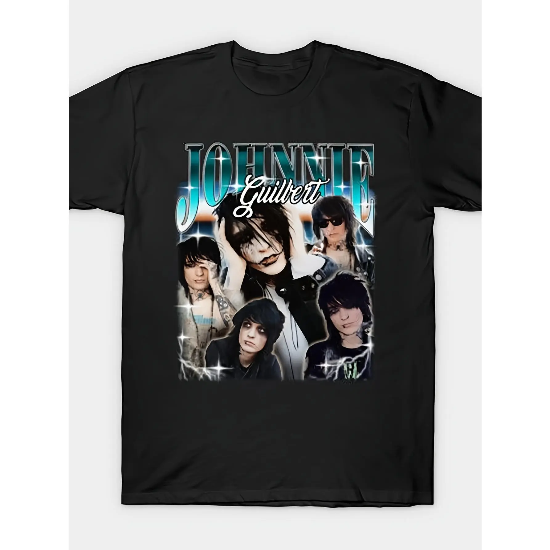 Menswear Johnnie Guilbert Emo Goth Retro Collage Anime Short-Sleeve T-Shirt - Cotton, Round Neck, Simple, Casual, Humorous Unique, Slight Stretch Fabric, Regular Fit, Adult Target, All-Season Print