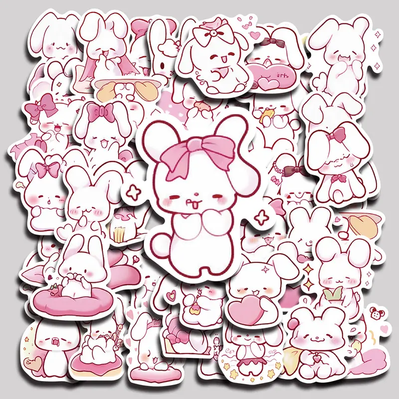 50PCS Pink cartoon rabbit Aesthetic Vinyl Stickers Pack for Laptop Water Bottle Phone Case Skateboard Journal Scrapbook DIY Decoration