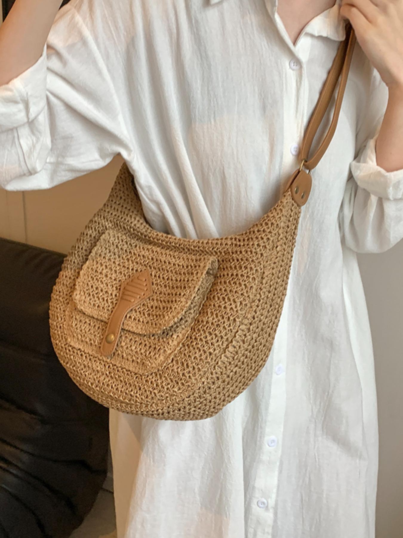 Women's Fashionable Straw Bag, Large Capacity Shoulder Bag for Daily Used, Casual Trendy Versatile High-quality Daily Commuting Bag, Girl Fashionable Shopping Bag, Elegant Commuter Bag