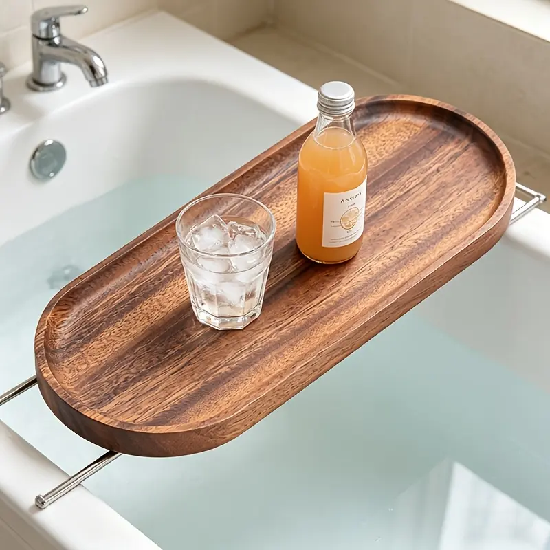 Adjustable Wooden Bathtub Tray Caddy Bath Side Storage Rack For Wine Glass Candle Phone Bathroom Organizer