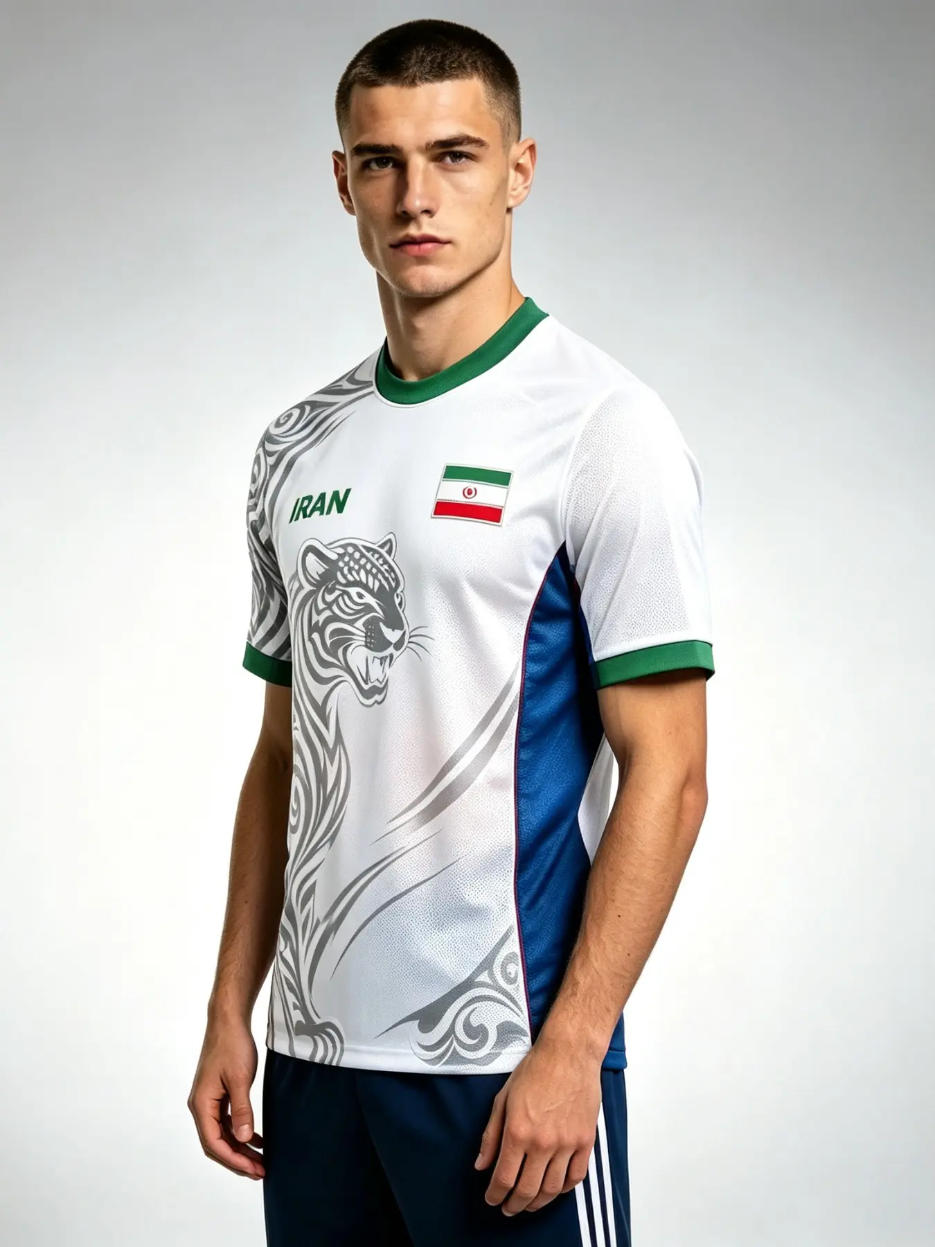 Iran Trendy Panther Tribal Print T-Shirt, Quick-Dry Breathable Sport Fabric, Ideal for Soccer, Daily Wear, Casual Style