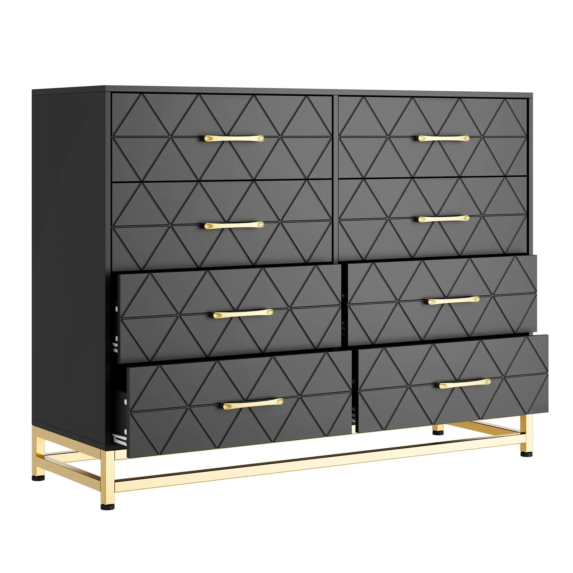 GARVEEBlack Dresser for Bedroom, Long Dresser with 8 Drawers, Wooden Dresser Chest of 8 Drawers, Large Capacity Clothing Storage Cabinet, Wide Dresser for Bedroom Living Room Entryway