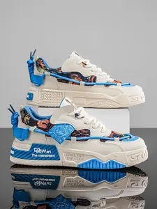 Men's Cartoon Graffiti Skate Shoes, Casual Thick Sole Sneakers, Soft Bottom, All-Season, Trendy Street Style, Perfect Gift, Skater Shoes