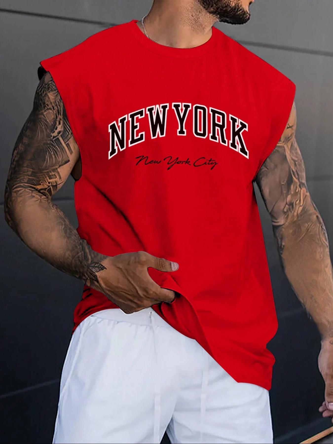 Men's Letter Print Sleeveless T-shirt, Regular Fit Casual Crew Neck Top for Summer, Fashion Men's Top for Daily Wear