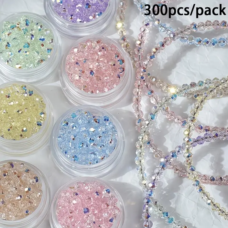300pcs 3mm Ab Glass Beads for DIY Jewelry, Aurora Borealis Iridescent Faceted Round Beads, Mixed Color Mini Beads for Bracelets, Necklaces, Earrings, Craft Beads