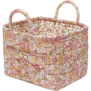 Quilted Fabric Storage Baskets with Handles, Boho Floral Gift Basket Foldable Organizer Bin for Home Decor, Picnic, Travel 12''x10''x10'' (Orange)