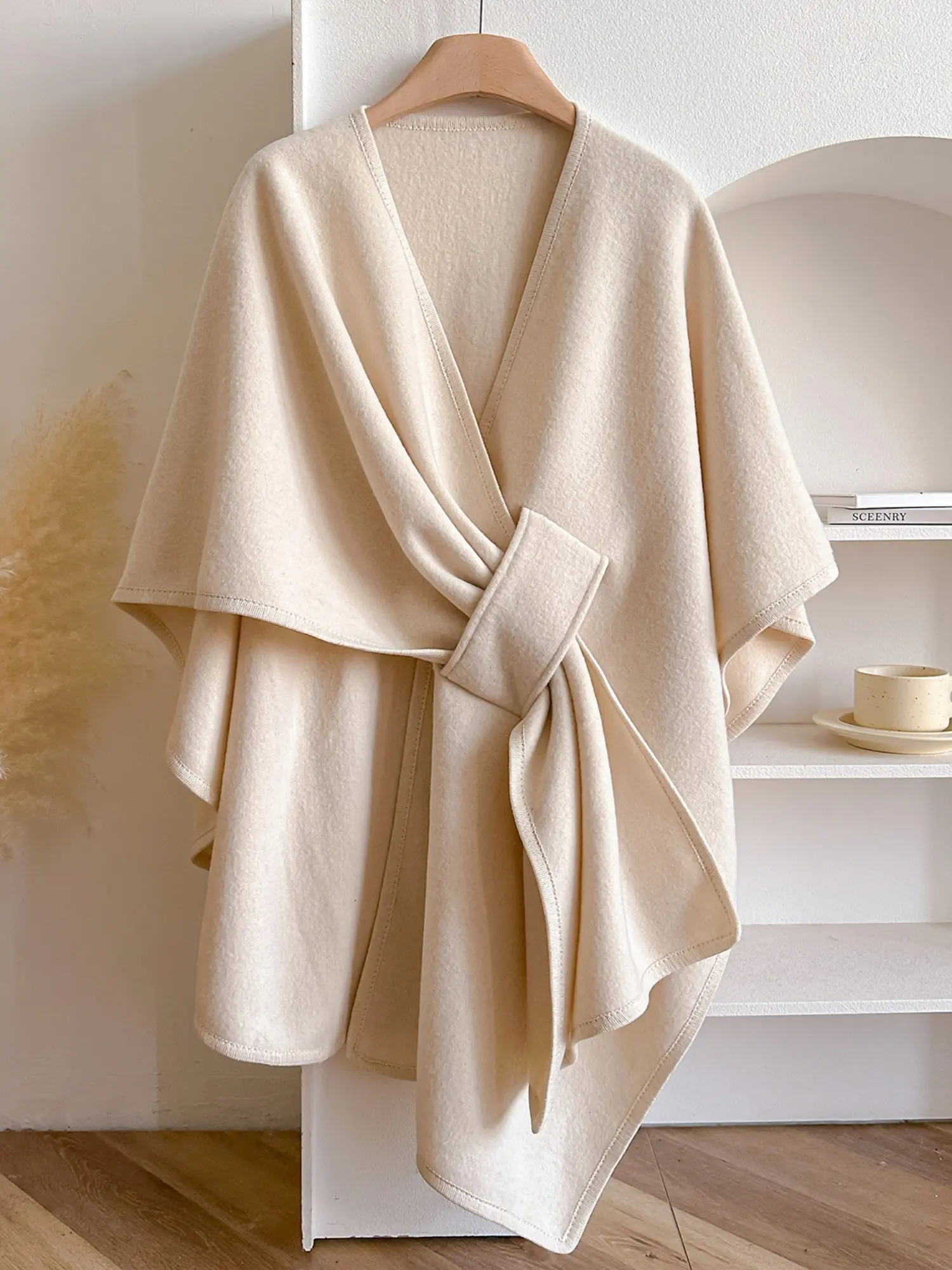 Women's Versatile Split Shawl, Fall Winter Warm Cape, Multi-Use Design, Fashion Essential, Plain Pattern, Casual Style