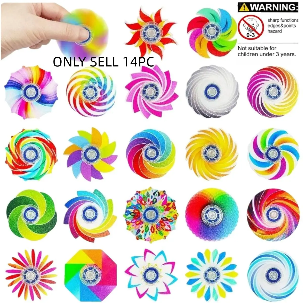14-Piece Mini Colorful Fidget Spinner Toy Set, Rotating Spinner, Anxiety Fidgets, Stress Relief Fidget, Durable Plastic Spinners for Kids Aged 6+, Classroom Prizes, Party Gifts, Unisex Holiday Pack, Fidget Stress Reliever, Stress Relief Tool