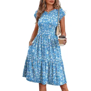Summer Dresses for Women 2026 Cap Sleeve Casual Sundresses Floral Tiered Swing Fashion Beach Vacation Dress