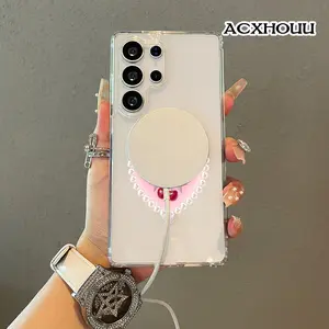 Pearl Heart Cherry Coquette Art Magnetic Protective Case for Samsung S26 Ultra, S25, S24, S23, S22 Smartphones - Aesthetic Girly Silicone Cellphone Accessory, Shockproof, Lightweight, Scratch-Resistant Handheld Device Cover