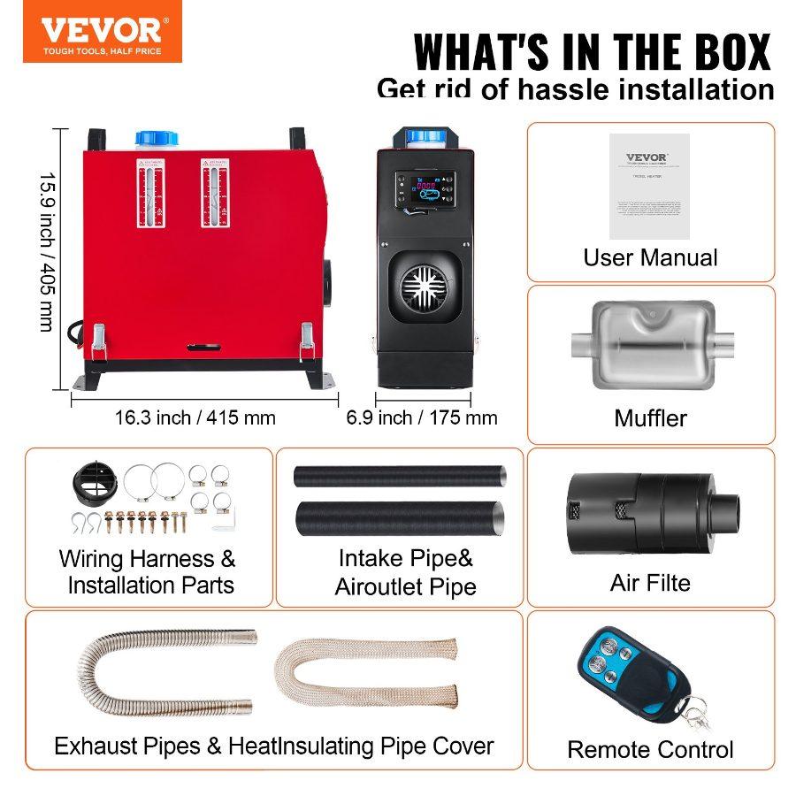 VEVOR 5KW Diesel Air Heater All in One 12V Diesel Parking Heater Silencer 5000W Diesel Heater Remote Control with LCD Switch for RV Motorhome Bus and Trailer