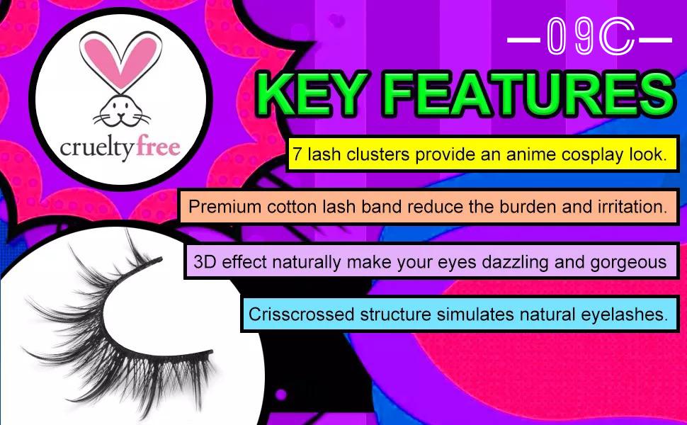 Manga Lashes Natural Look False Eyelashes Anime Lashes Mink Wispy Fluffy Spiky 3D Volume Eyelashes Pack Korean Japanese Asian Cosplay Fake Eyelashes Look Like Individual Cluster 7 Pairs by