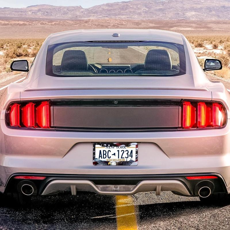 Eagle License Plate Frame Brackets - 2-Pack Patriotic Universal Aluminum Matte Stripe Design American Flag Gloss License Plate Frame Cover with Screw Fastener Cover Gift Car Accessories Truck - Vehicle