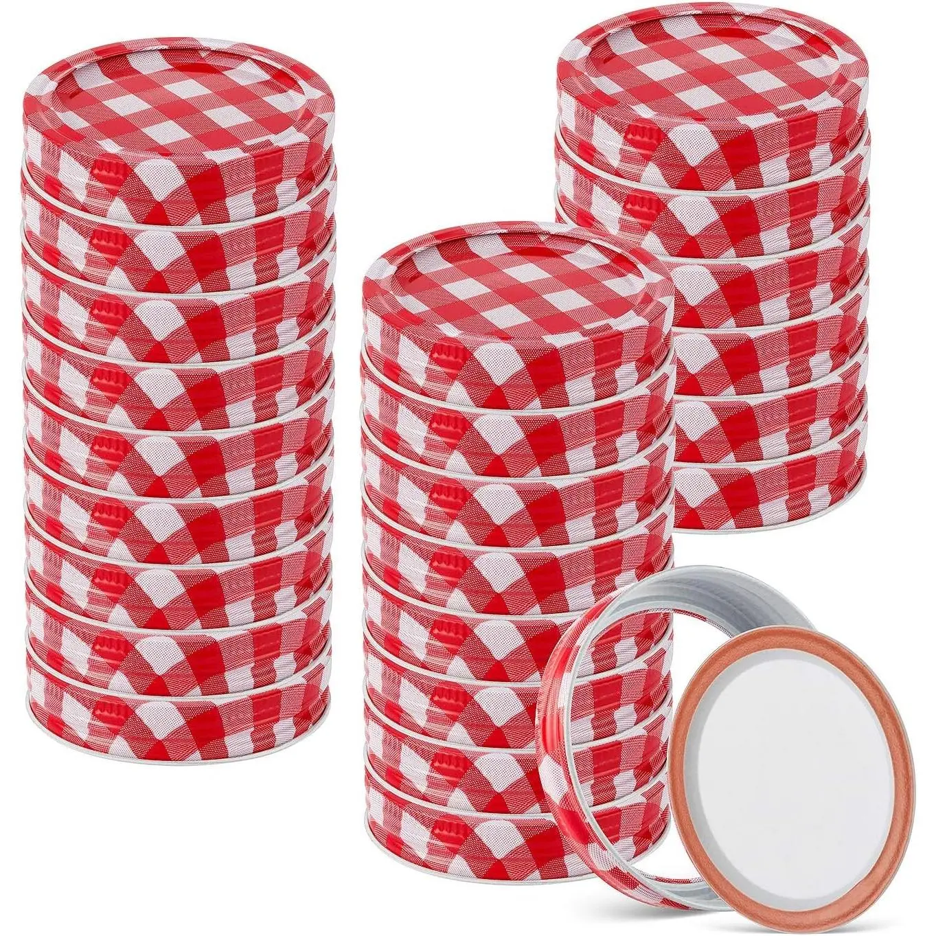 48pcs/24Set Regular Mouth Canning Lids Bands Split-Type for Mason Jar | Canning Lids (red and white)