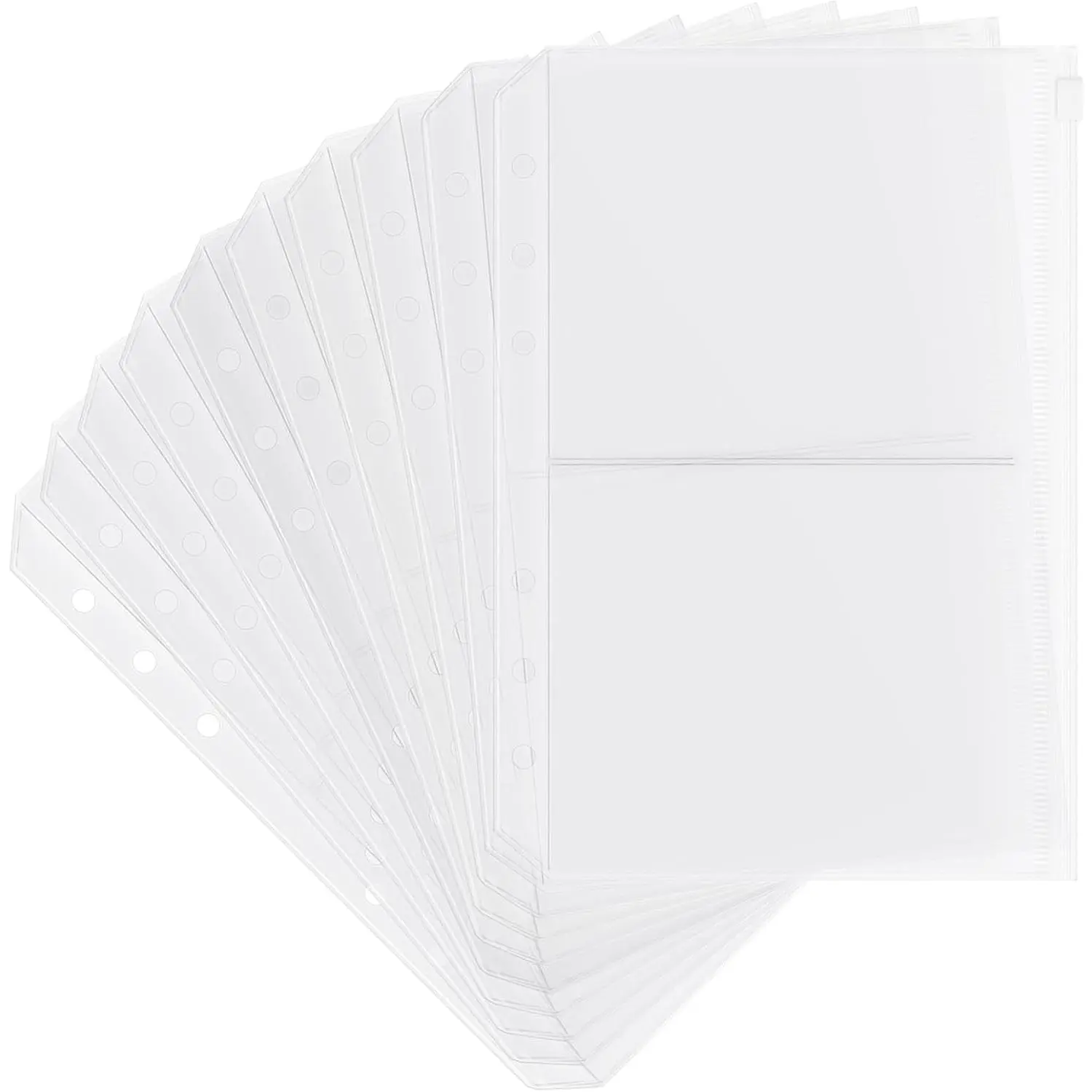 10 Pack Zippered Binder Pocket Sleeves for 6 Ring A5 Binder - Frosted Divided Pouch Photo Card  Storage Binder Insert Refills 2 Pocket  Saving Sheets Protector Loose Leaf Bags