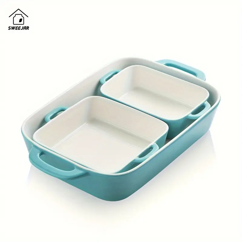 1 Set Ceramic Rectangular Baking Pan & Bowl with Double Handles, Oven Safe Versatile Bakeware Tableware for Home Baking & Food Serving