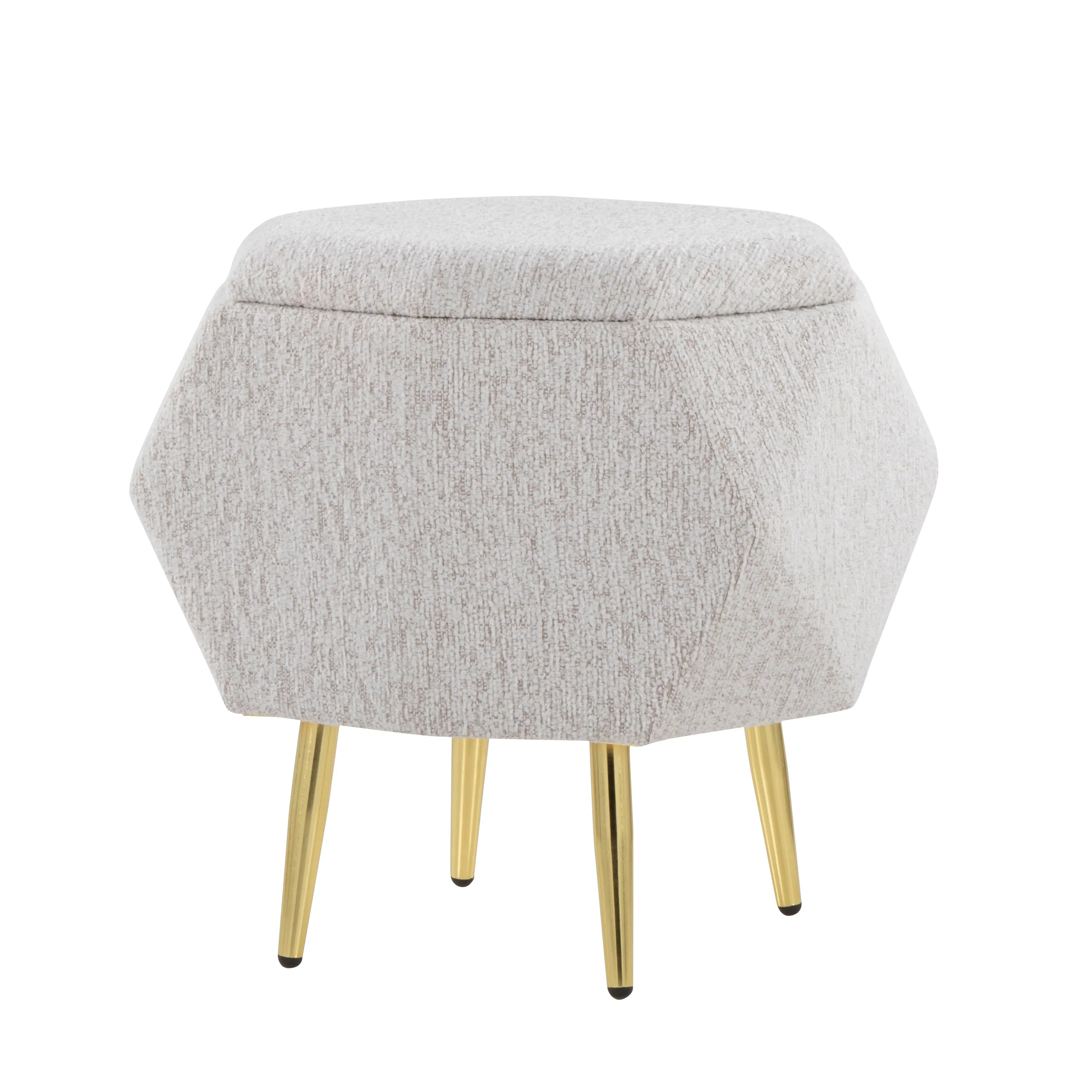 ARCH Ottoman Storage Bench with Lid, Light Grey Fabric Upholstered Footrest Stool with Gold Metal Frame, Hidden Storage Box for Living Room, Bedroom, Entryway, Home Organizer, 1-Pack, Home Furniture and Household Product Search Terms