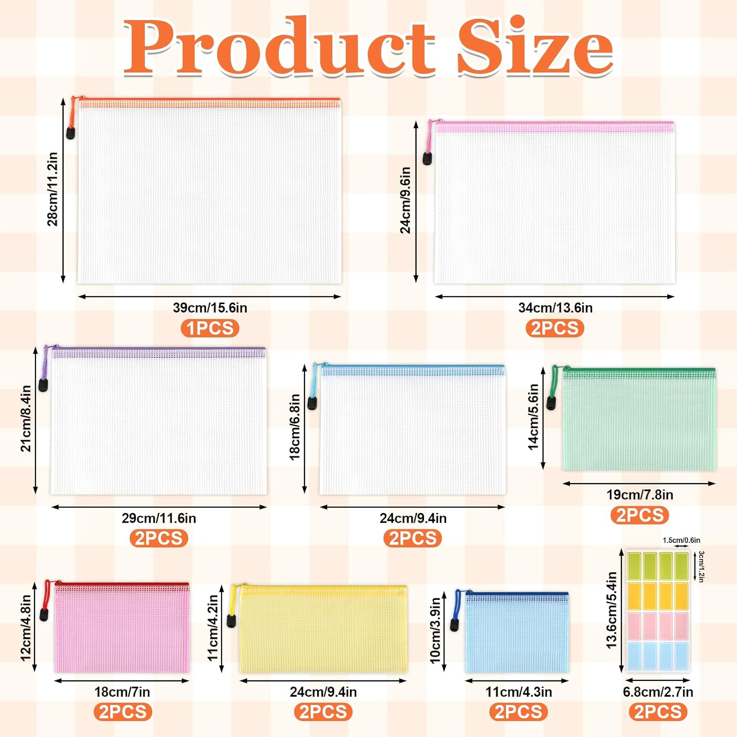 15Pack Document Wallets 8 Sizes Mesh Document Bags, Document Folder with Zip, Zip Bag for Documents, Receipt, Paper, Examination Sheet, Cosmetics - Home Improvement.