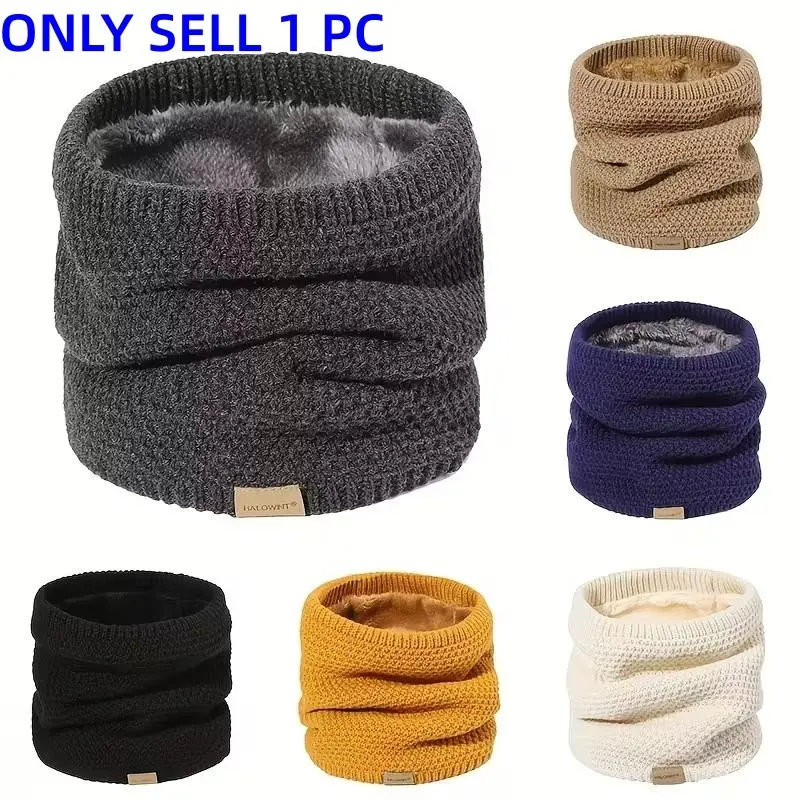 Thick Warm Knit Scarf with Fleece Lining, Windproof Outdoor Skiing Cycling Scarf, Simple Knit Neck Warmer for Couples