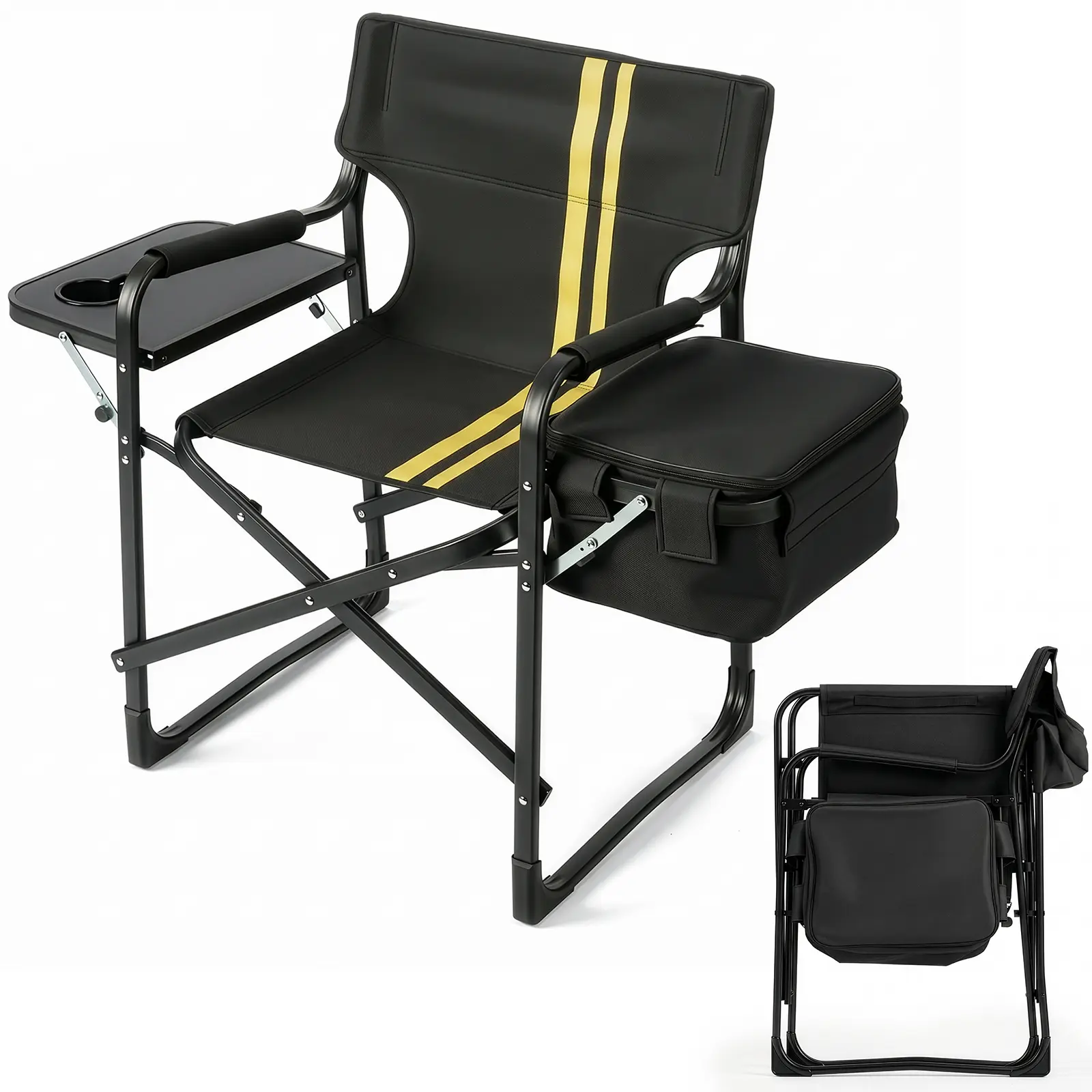 Aluminum Folding Camping Chair - Lightweight, Foldable, 265 lbs Weight Capacity, Built-in Insulated Cooler Bag & Side Table, Heavy-Duty Frame for Camping, Backyard Relaxation, Aluminum Folding Chairs, Beach, Integrated Side Table, Portable