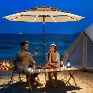 Premium 9ft 3-Tier Patio Umbrella with 24 LED Lights, Vented Canopy, Easy Crank & Tilt System, 8 Sturdy Ribs, UV Protection, Outdoor Sunshade for Garden, Deck and Poolside