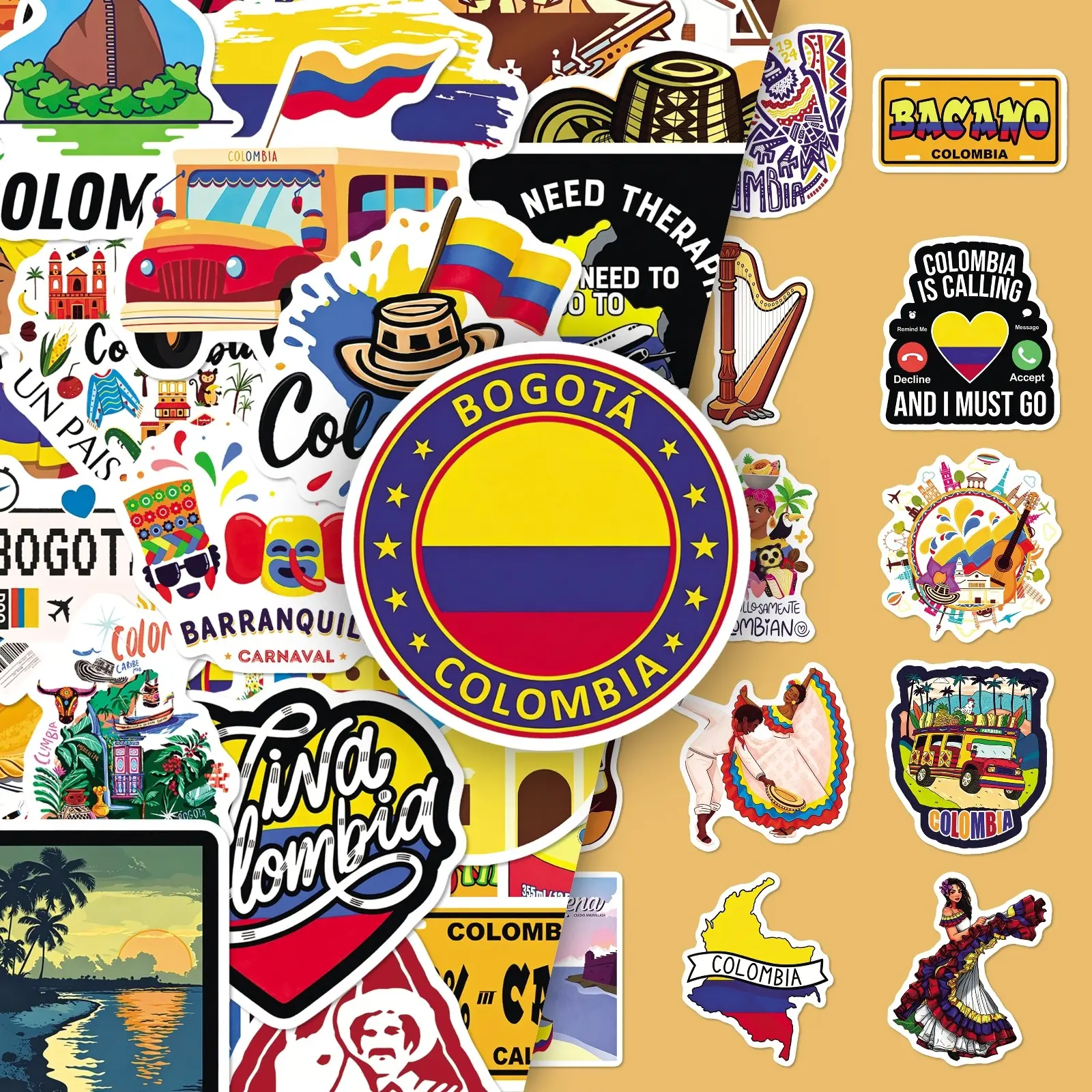 50Pcs Colombia Creative Aesthetic Sticker Set – Unique Architecture & Scenery Decor for Scrapbooking, Journal & Craft