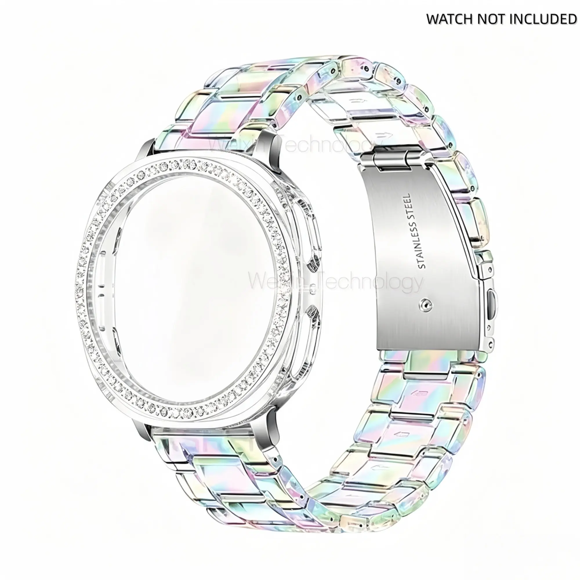 Resin strap suitable for Samsung watch watch8 resin strap+case 8 40mm 44mm diamond inlaid hollow shell transparent style Galaxy watch bracelet 8 Classic 46mm Correa strap Smartwatch Accessories
