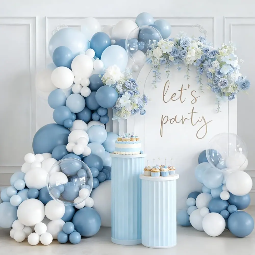 Dusty Blue Balloon Arch Kit 138 count Light Blue and White Clear Balloon Arch Garland Kit Include Macaron Balloons for Wedding Birthday  Shower  Bridal Party Decorations