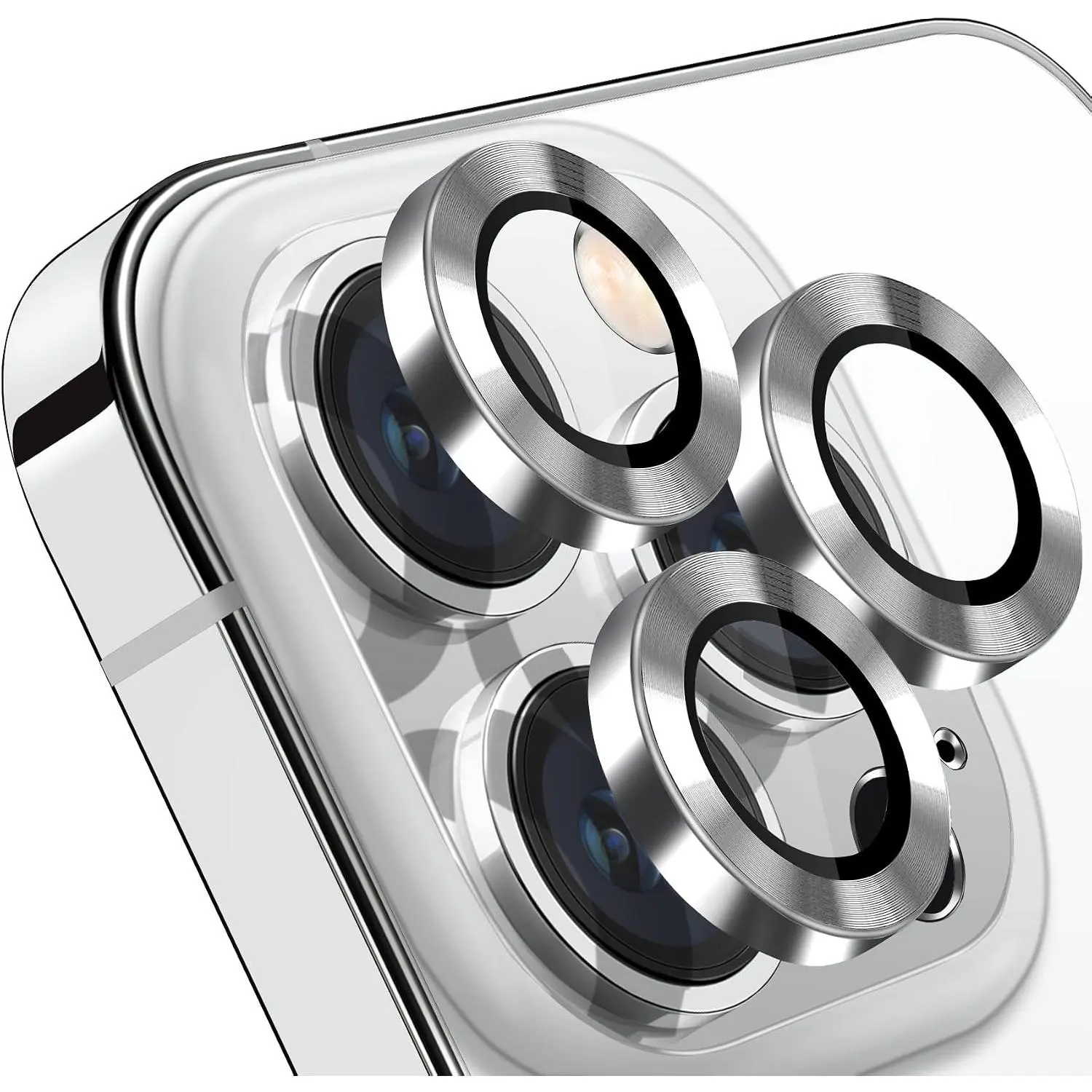 Compatible with  15 Pro/ 15 Pro Max Camera Lens Protector, Anti-Scratch Lens Cover 9H Tempered Glass Metal Camera Screen Protector Shockproof Camera Ring - 3 count