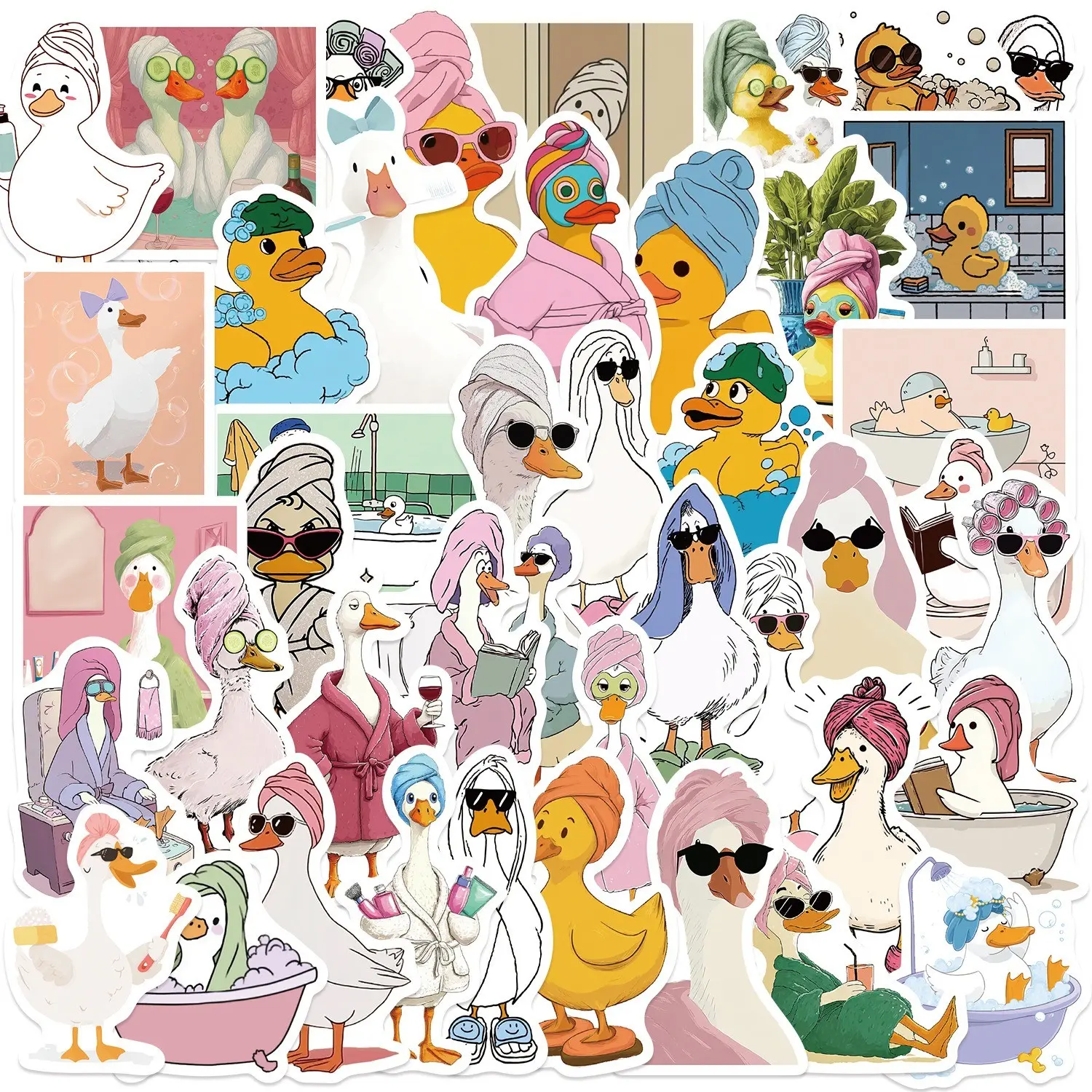 54 Sheets Cartoon Duck Sticker Pack, Waterproof DIY Stickers for Journals, Guitar Notebook Decor, Handmade Craft Supplies