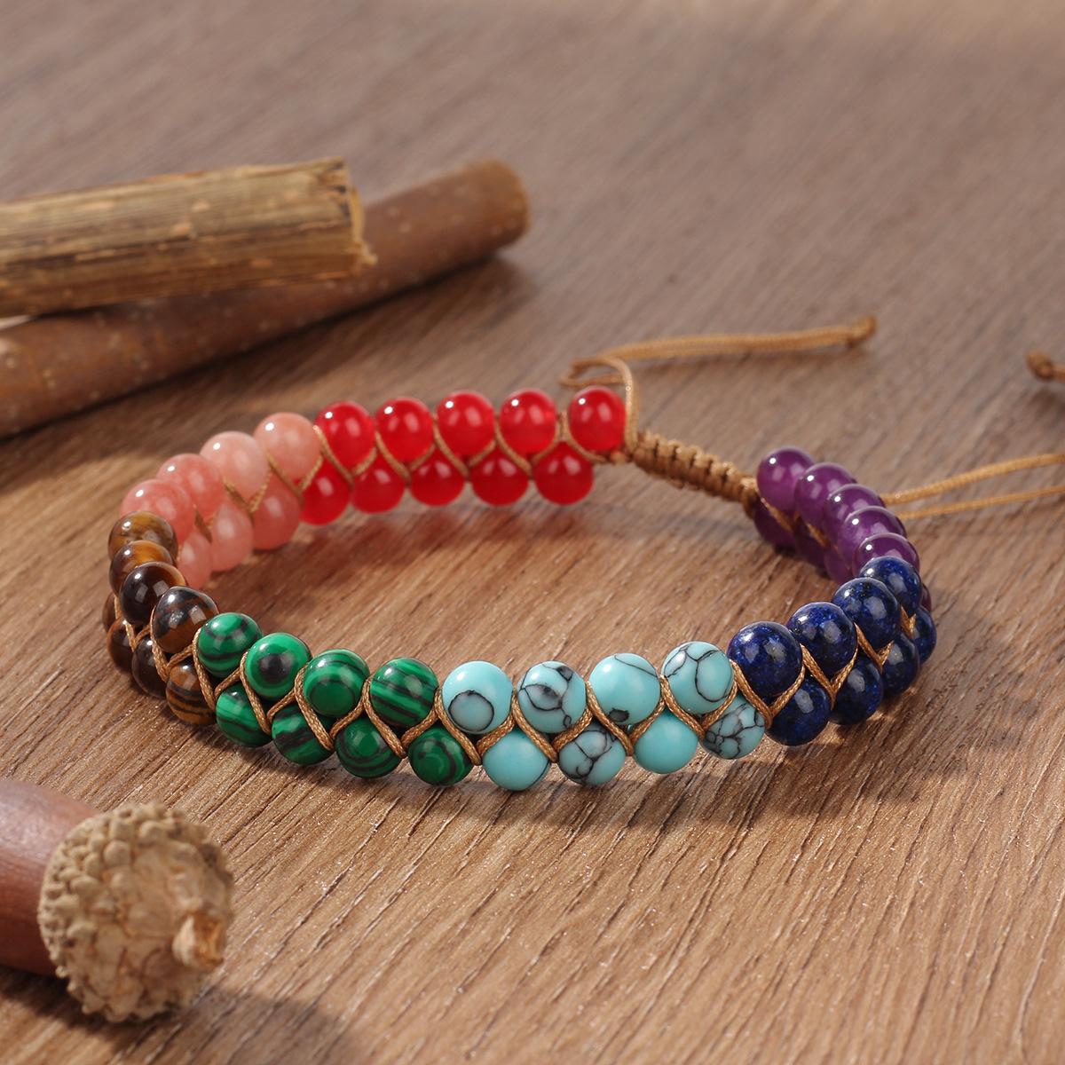 7 Chakras Natural Stone Beaded Bracelet for Women Men, Yoga Meditation Energy Balance Healing Crystal Lava Rock Diffuser Bracelet, Reiki Anxiety Relief Jewelry Gift